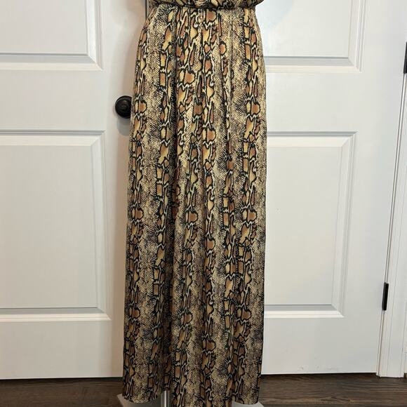 Great Jones Tan Black Snake Print Drape Neck Racerback Maxi Dress 2 - Picture 4 of 11